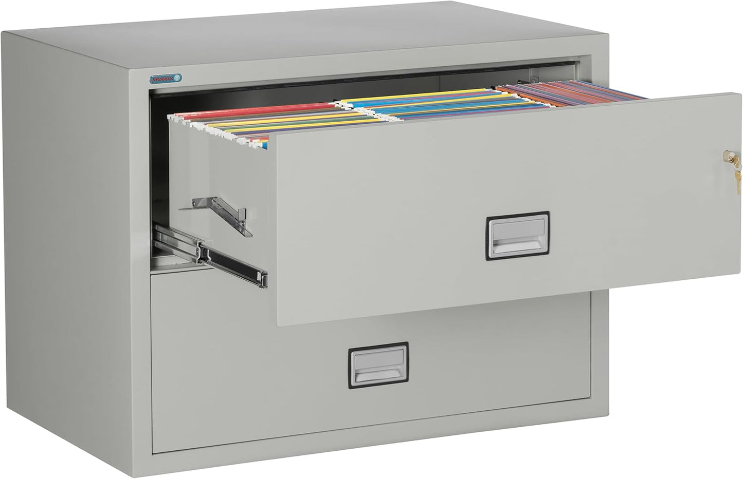 38 inch Wide 2-Drawer Lateral Fireproof File Cabinet – Legal and Letter Size Filing – Key Lock – Water Resistant – Fire Safe and Impact Rated – Light Gray Finish – Model LAT2W38LG