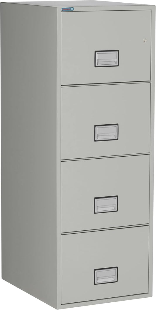 25 inch 4-Drawer Vertical Fireproof File Cabinet – Legal and Letter Size Filing – Key Lock – Water Resistant Seal – Fire and Impact Rated – Light Gray Finish – Model LGL4W25LG