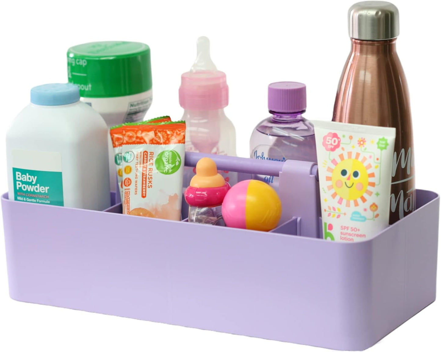 -Large Portable Caddy, DIY Dividers, 8 Compartments, School Office Supplies Home Business Portable Basket with Handle Storage Made in USA (3 PACK, Royal Purple/Lavender/Pink)