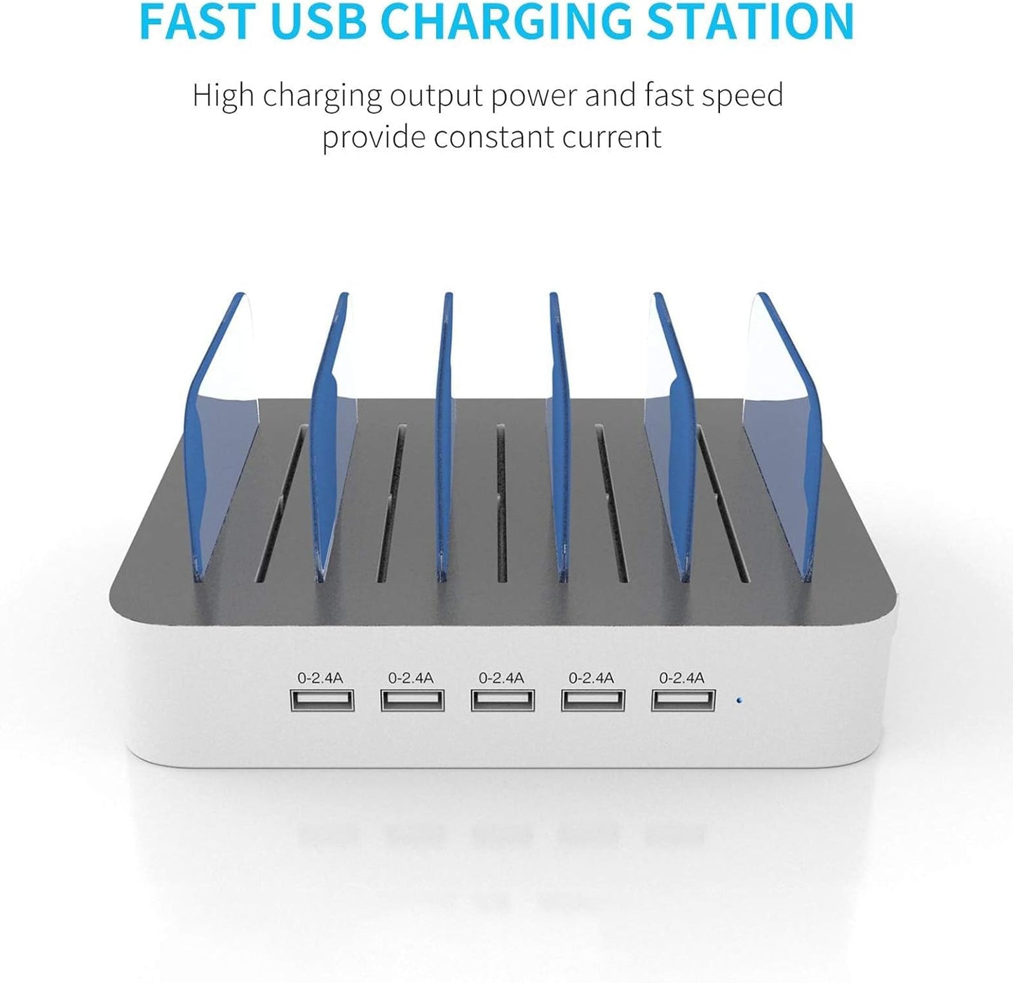 MSTJRY Charging Station for Multiple Devices : 5 Port Multi USB-A Charger Stations Multi-Device Organizer Charging Dock Designed for iPhone iPad Cell Phone Tablets (7 Short Cables Included)