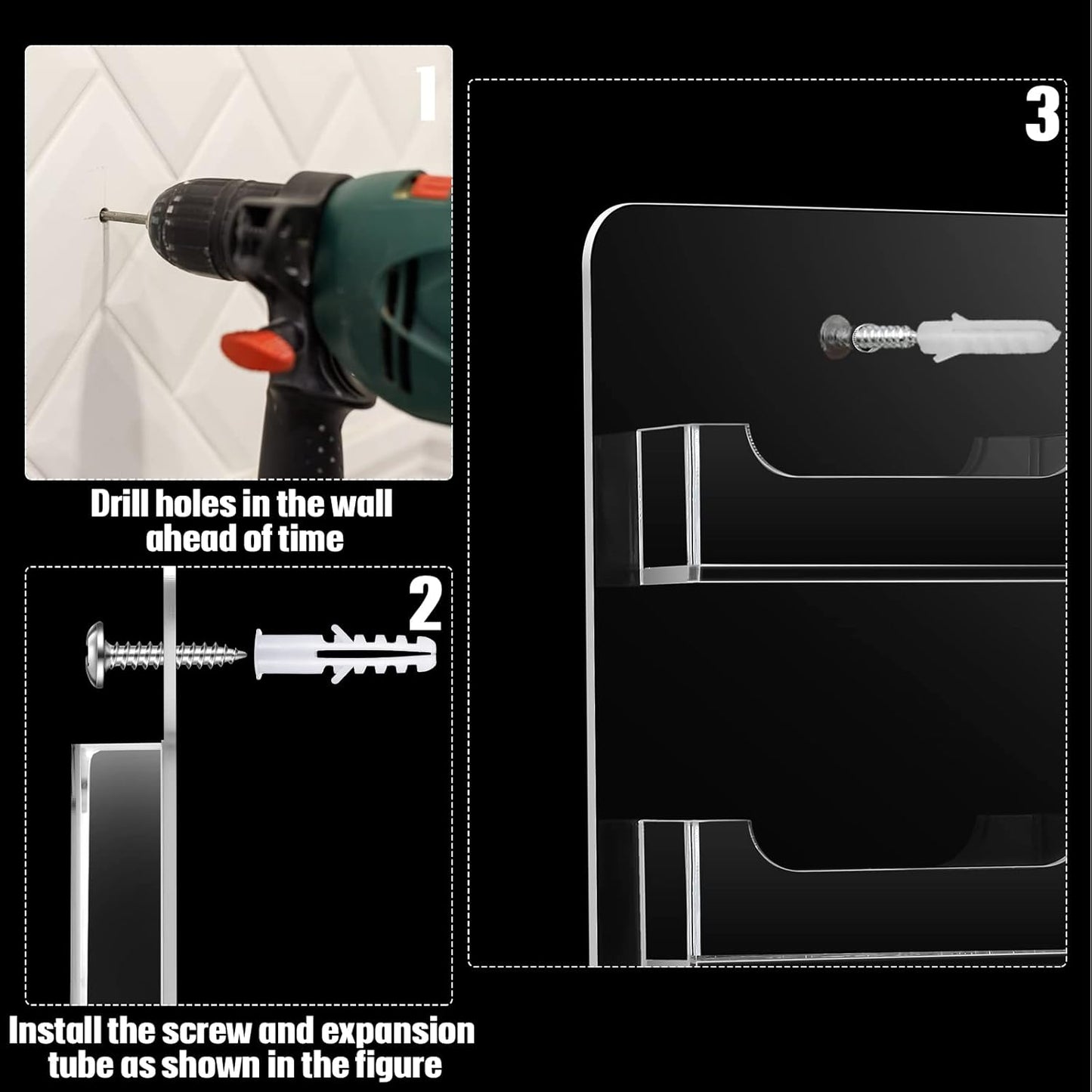 Hillban Acrylic Business Card Holder Wall Mount Clear Sticker Display Rack Multiple Card Holders Clear Acrylic Organizing Sticker Display Stand Pre Drilled(48 Pockets)