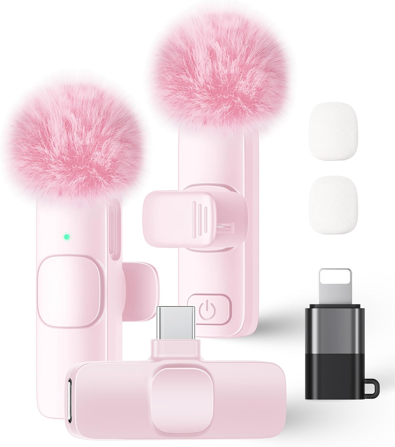 Wireless Lavalier Microphone for iPhone iPad and Android Phone, 2 Pack Lapel Mic Plug and Play Wireless Mic Noise Reduction Microphone for Video Recording Interview Podcast Vlog YouTube Tiktok (Pink)