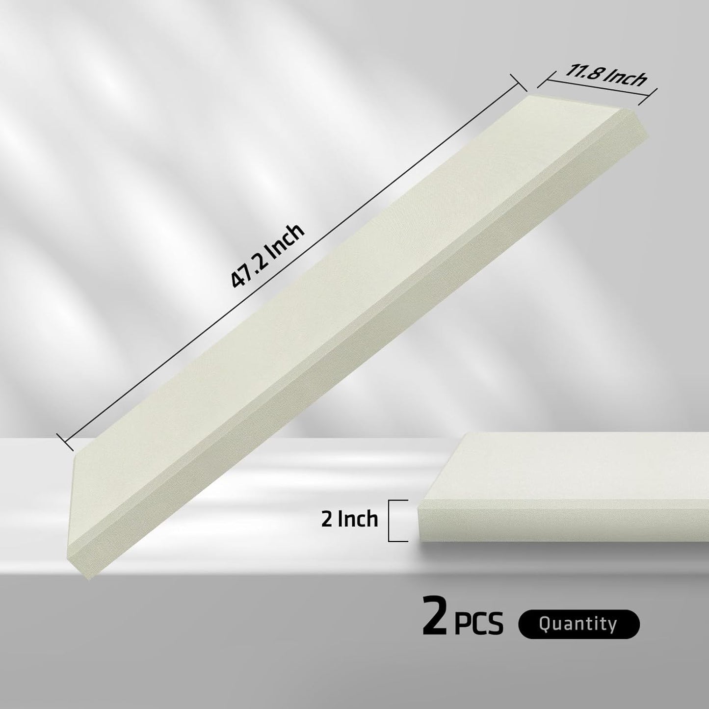 UMIACOUSTICS 2 PCS Fiberglass Acoustic Panels, 48x12x2 Inches Sound Absorbing Panels, Self-adhesive Sound Proof Panels for Studios, Office, Home Theater. (Off White)