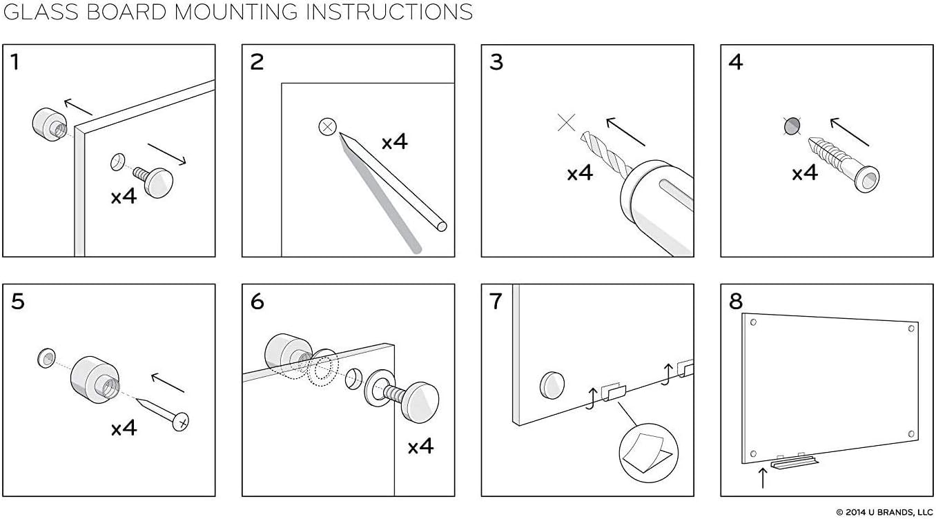 U Brands Magnetic Glass Dry-Erase Board, 96" X 48" Inches, White Frosted Surface, Frameless