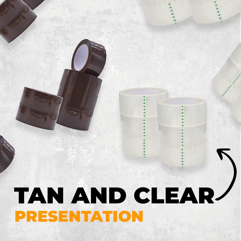 WOD CST20WBA Tan Packing Tape - 2" in. x 60 Yards Per Roll (6 Rolls) - Strong Heavy-Duty Industrial Shipping Box Packaging Tape for Moving, Office, & Storage