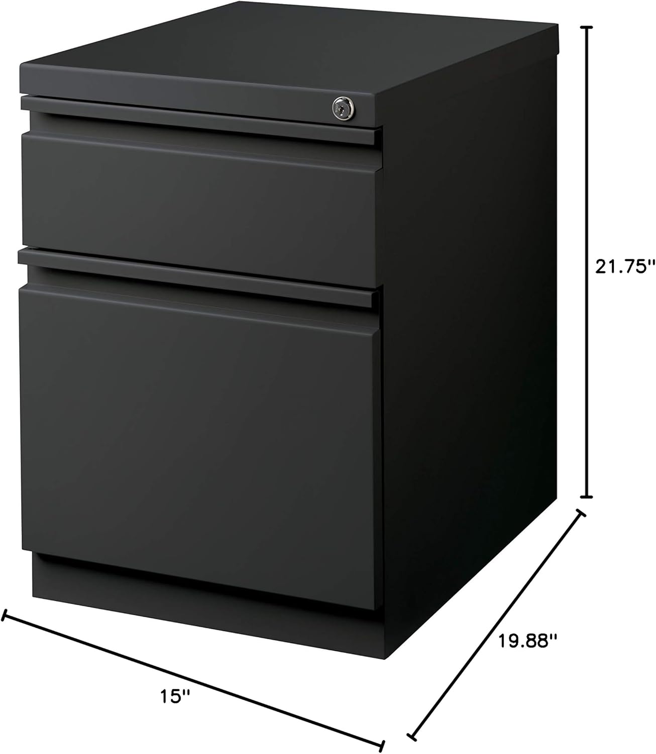 20 Inch Deep Metal 2 Drawer Box-File with Full Pull, for Home and Office, Holds Letter Width Hanging Folders Mobile Pedestal, Charcoal
