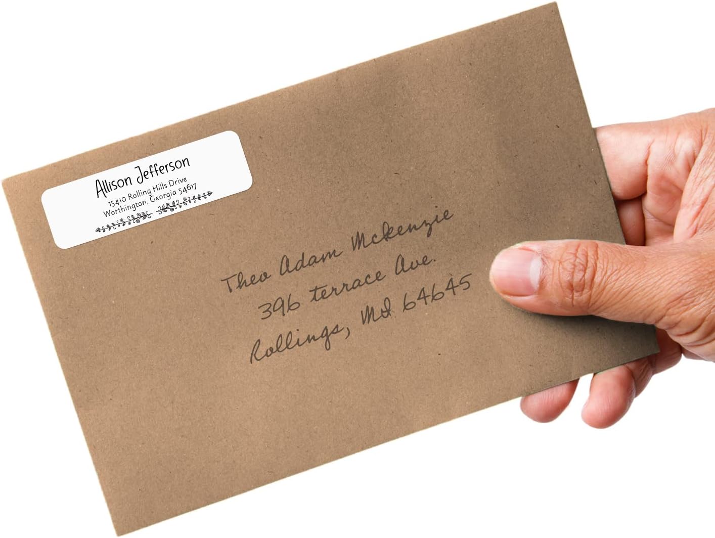 Black and White Botanical Rolled Address Labels / 500 Personalized Return Address Labels/Designer Address Stickers in Elegant Plastic Dispenser