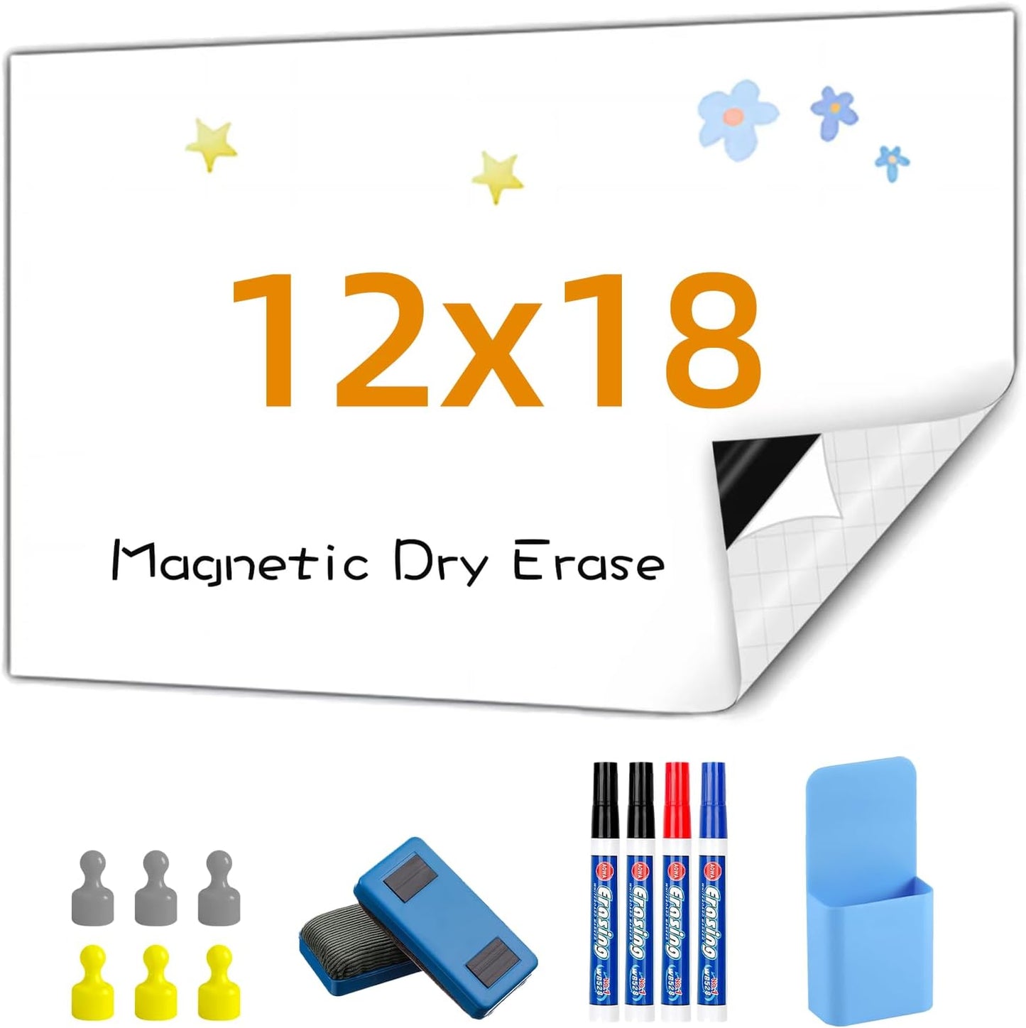 Magnetic Whiteboard Contact Paper, 12" x 18" Stick on Magnetic Dry Erase White Board Sticker on Wall, Easy to Write for Drawing, School, Office, Kitchen Fridge