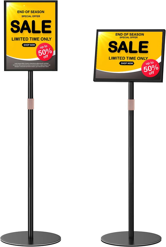 Sign Holder Stand 8.5x11 Inch - Flip Open Pedestal Floor Standing, Adjustable Versatile for Display, Easy Replacement for Events and Promotions