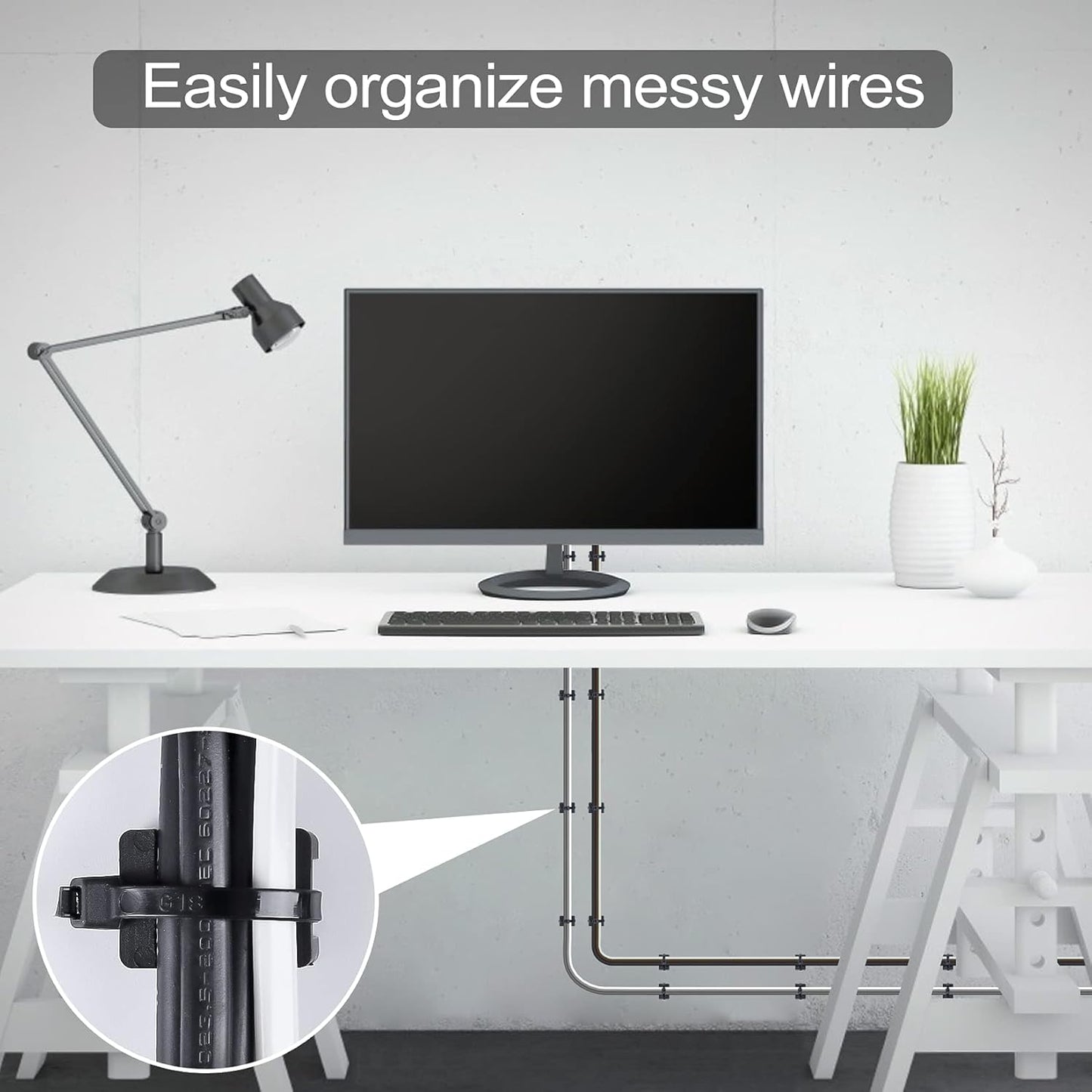 100 Pcs Cable Zip Tie Saddle Type Mounts Base with 8" Cable Ties Tapping Screw, Wire Cable Clips Organizer Holders Clamps Black