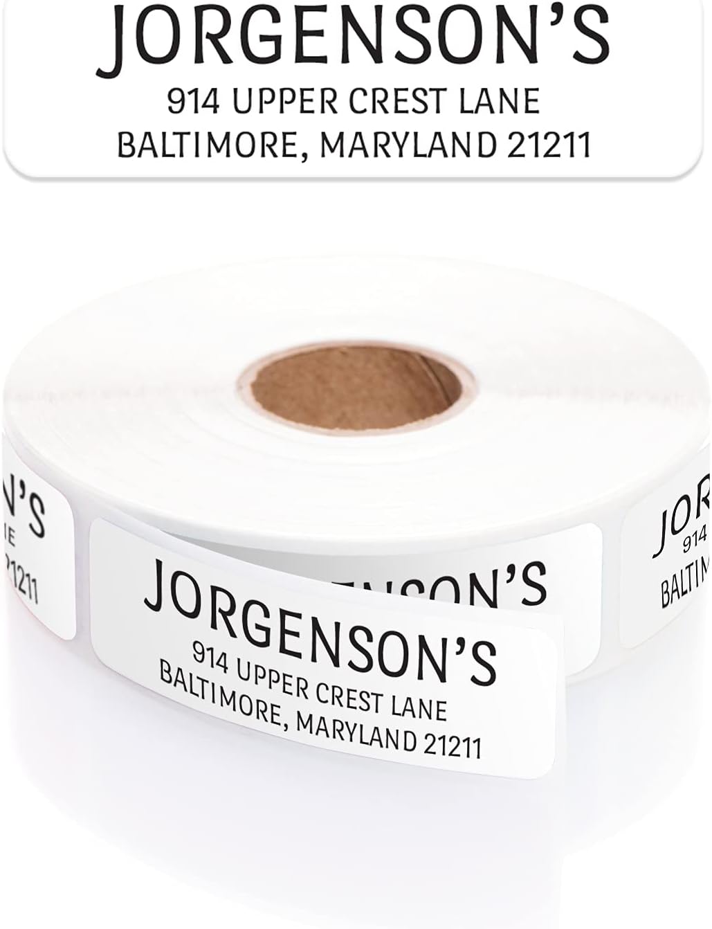 White with Black Print Modern Rolled Address Label/Roll of 250 Personalized Address Labels/Designer Return Address Stickers in Elegant Plastic Dispenser