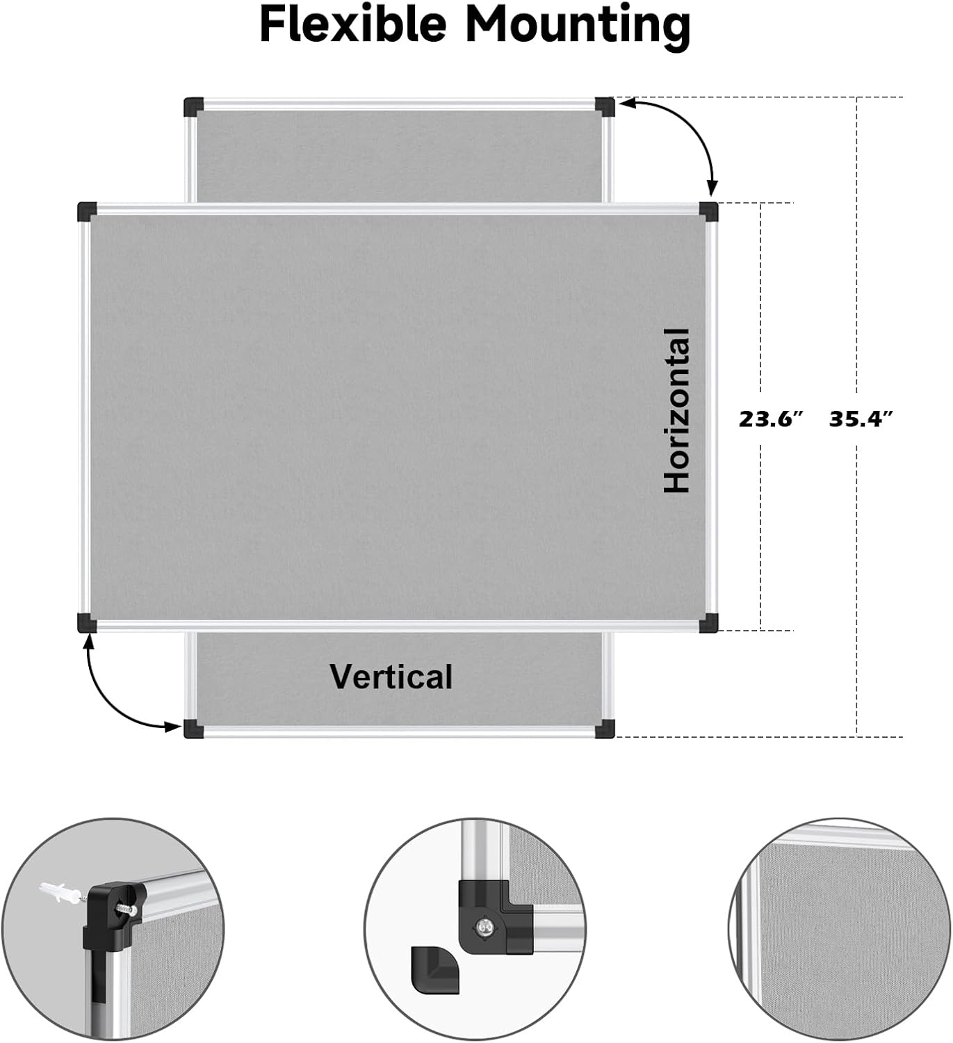 XBoard Bulletin Board 36 x 24 inch, Grey Fabric & Cork Board 3' x 2' with Sliver Aluminum Framed for Home Office School Pin Collections