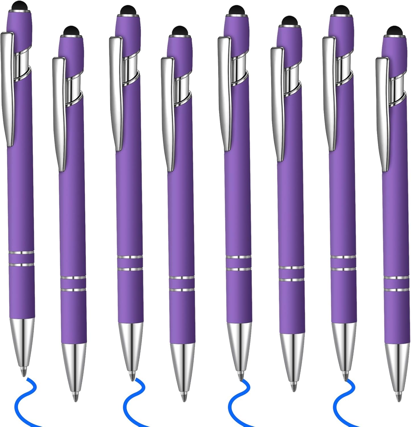 8 Pcs Blue Ink Ballpoint Pen with Stylus Tip 2 in 1 Stylus Ballpoint Pen Metal Pens Stylus Pen for Touch Screens School Office Coworkers (Purple)