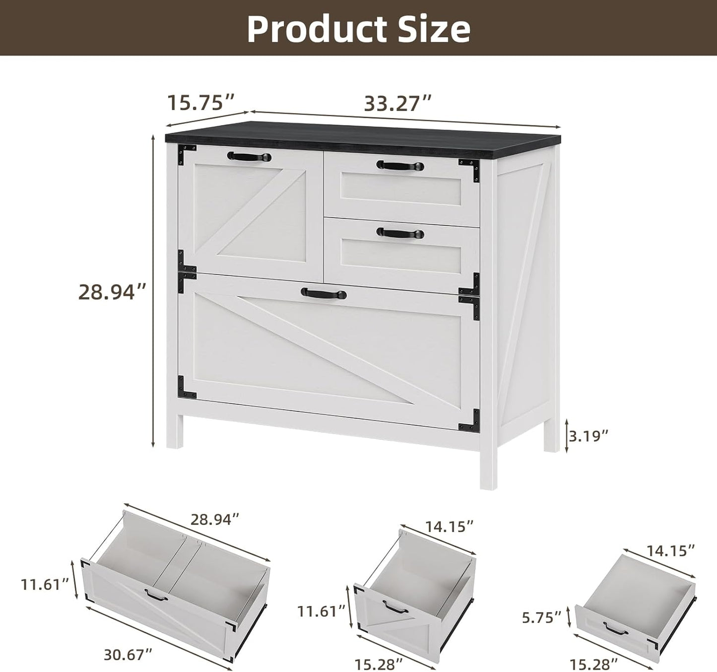 4-Drawer Wood Lateral File Cabinet for Hanging Files Letter/A4/Legal Size, Large Farmhouse File Cabinets for Home Office, Printer Stand with Office Cabinet, White and Black