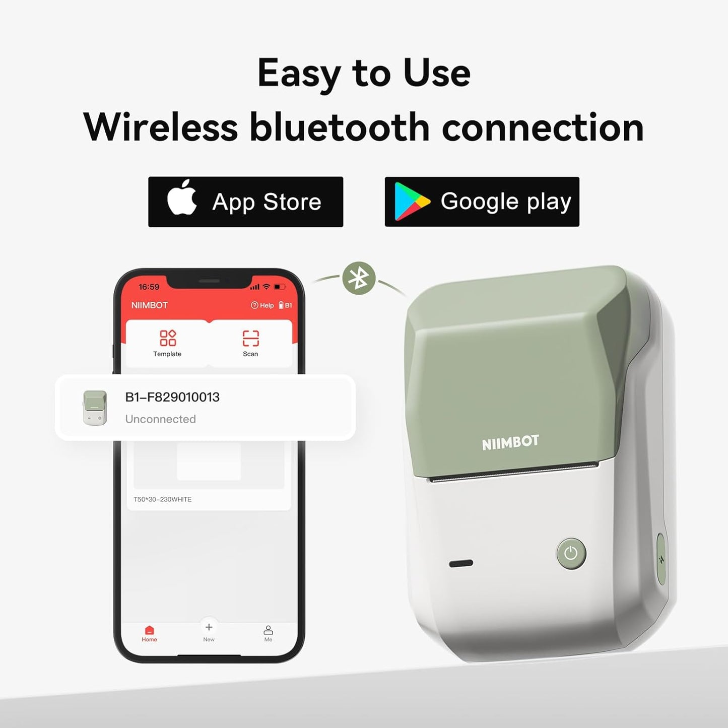 NIIMBOT B1 Label Maker Machine with Tape, 2 Inch Portable Sticker Printer for Home School & Small Business, Compatible with Phones & PC, Green White