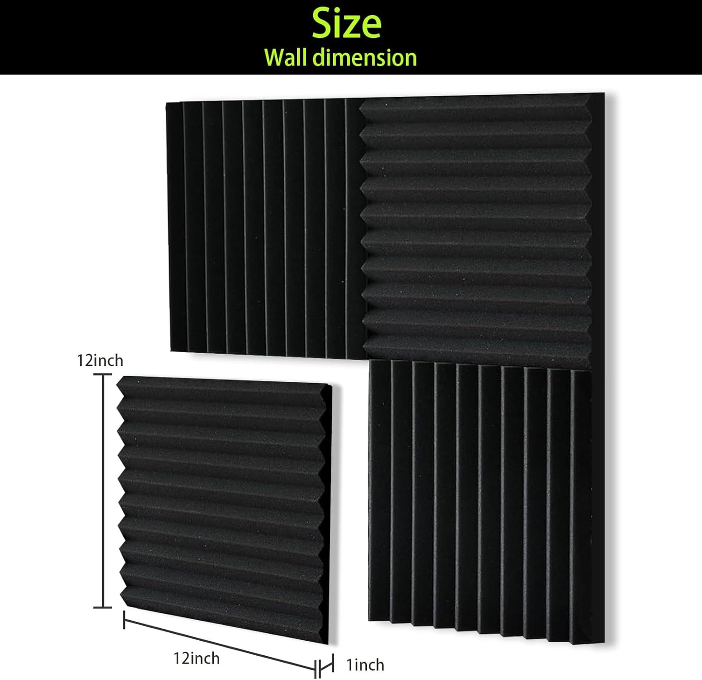 12 Pack Sound Proof Foam Panels for Walls 12x12x1 Inches, Self-Adhesive Wedges Acoustic Panels Sound Absorbing, Acoustic Foam Panels for Recording Studio, Home, Office