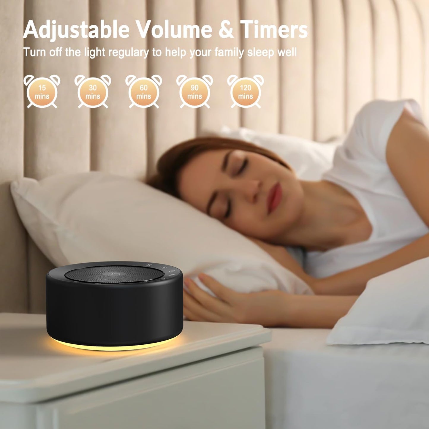 Nursery Lamp with Sound Machine, Mood Lighting, 7 Colors Night Light, 30 Soothing Sounds, White Noises for Baby, Adults. Timer, Plug in, Memory Function, Touch Control