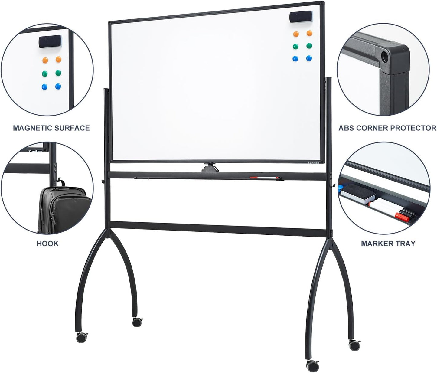 TANKEE White Board Height Adjustable - 48 x 32 Mobile Whiteboard on Wheels, Large Magnetic Double-Sided Rolling Dry Erase Board with Stand, Standing Whiteboard for Office School Home Classroom