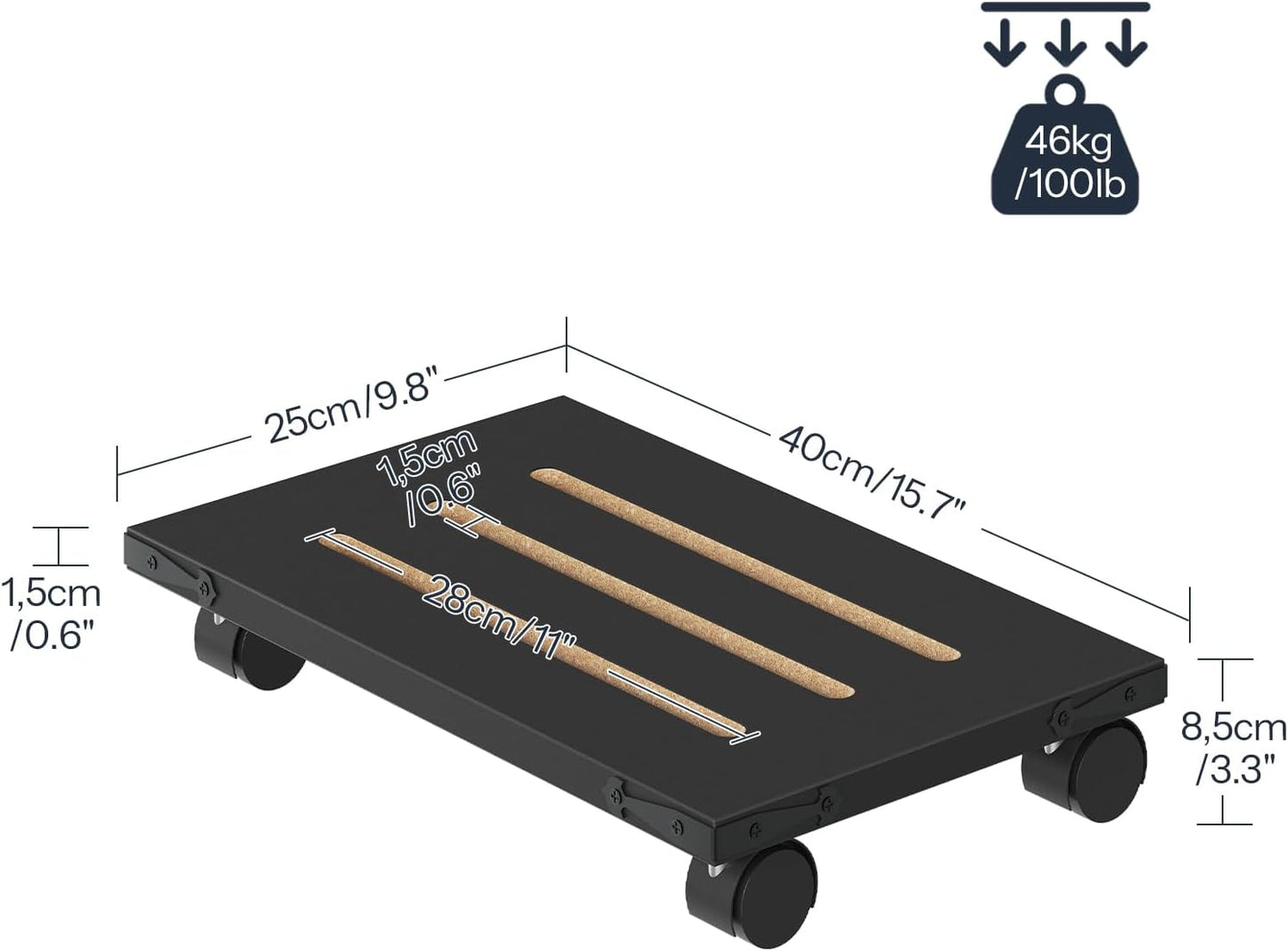 HOOBRO Mobile PC Stand, Ventilated Computer Tower Stand, PC Tower Holder with 4 Caster Wheels, CPU Holder Under Desk Fits Most Computer Host, for Office, Gamers, Black BB46CJ01
