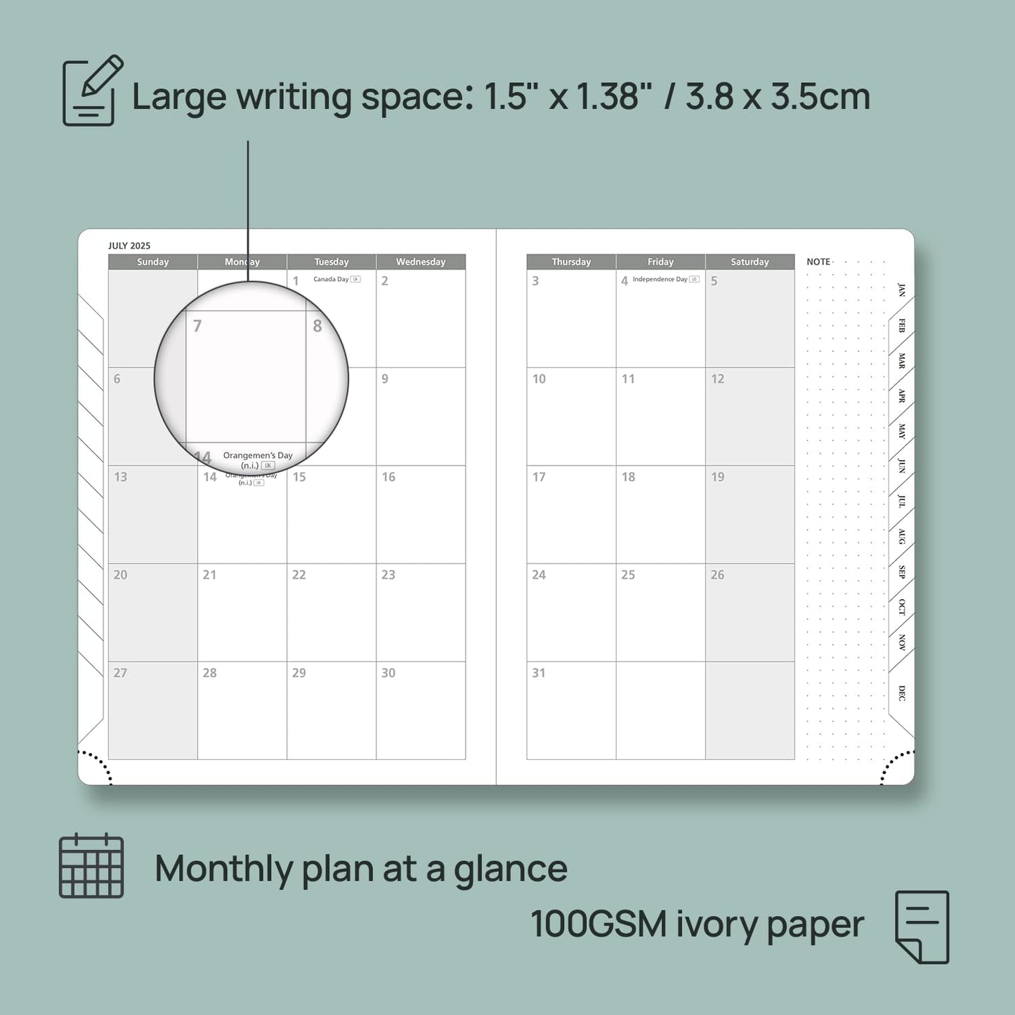 POPRUN Planner 2025-2026 (Medium - 6.5'' x 8.5'') Academic Weekly Calendar (July 2025 - June 2026) with Hourly Time Slots, Monthly Tabs, 100GSM Thick Papers, Leather Soft Cover - Pacific Green