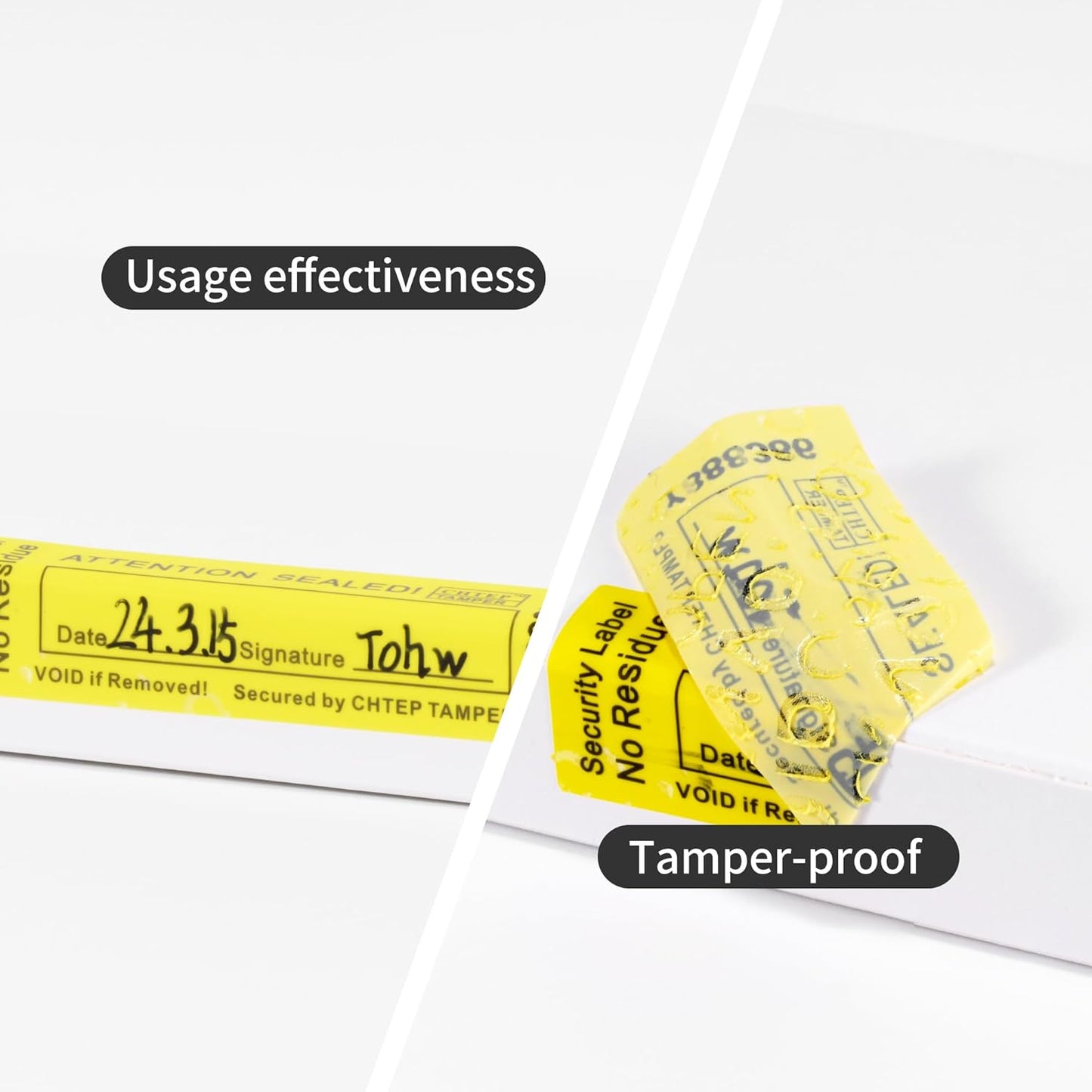 ChtepTamper 100 Pieces No Transfer Tamper-Evident Stickers Security Labels Great for Goods Shipping,Exchange of Agency Files, Privacy Protection or More(Serial Number 0.8 * 2.4inches Yellow)