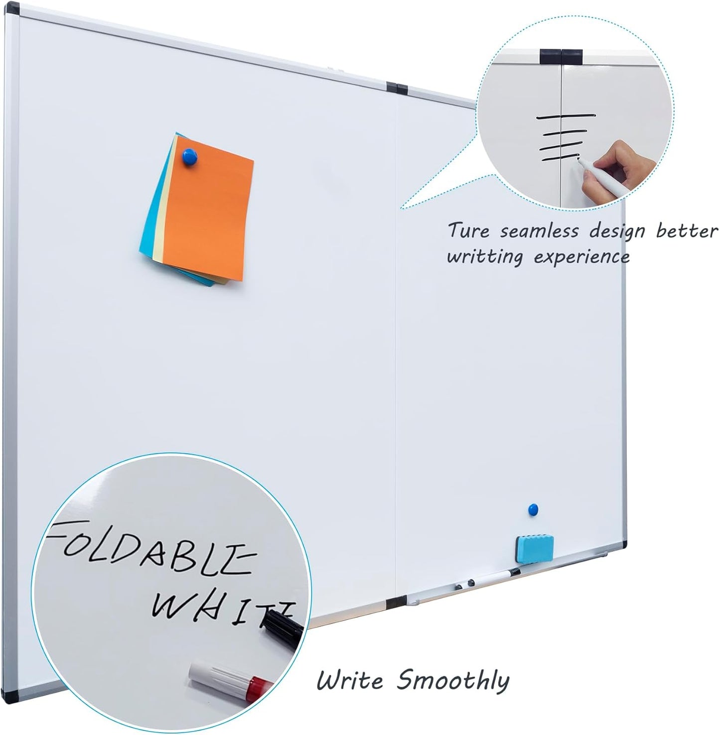 Folded Magnetic Whiteboard 60 x 40 Foldable Magnetic Dry Erase Board, Wall-Mounted Aluminum Frame Memo Whiteboard for Office Home and School