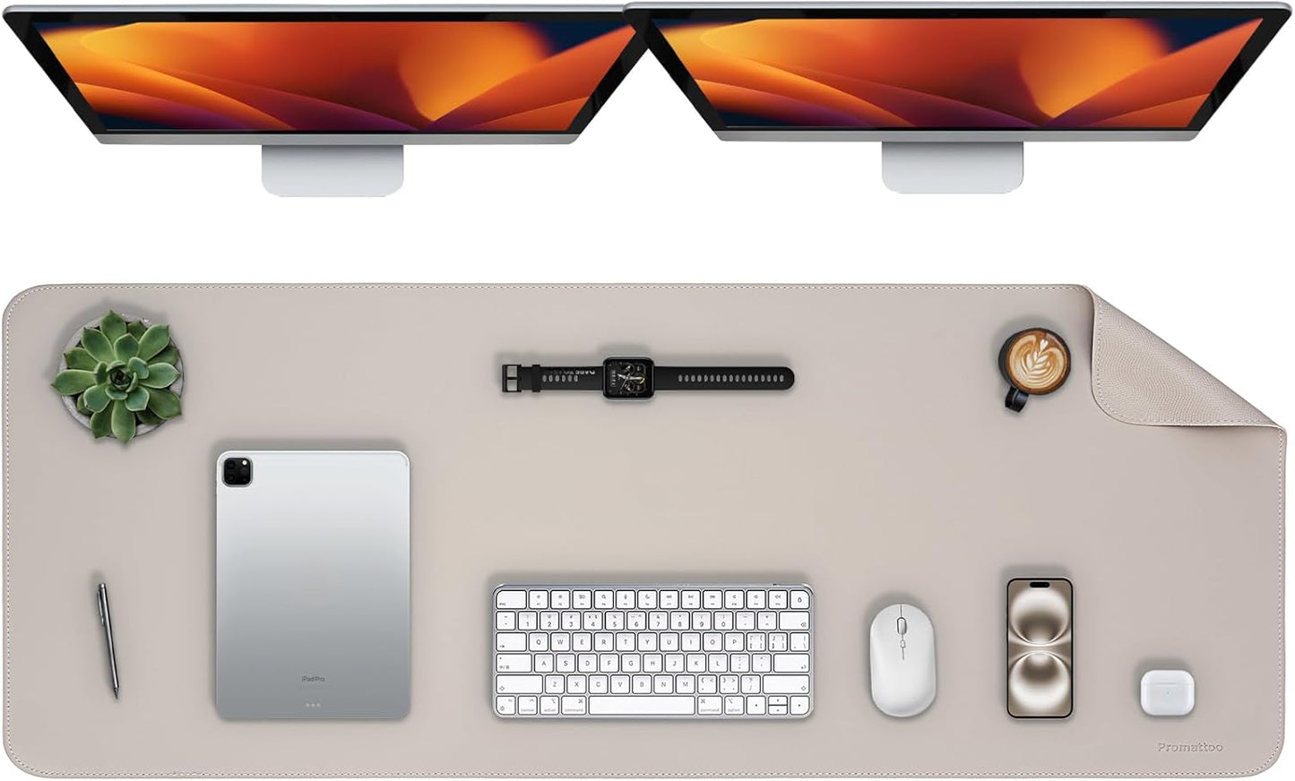 Oversized Non-Slip Desk Pad Protector – Grips Desk Firmly, Anti-Slip Like You've Never Seen! Vegan Leather Waterproof Laptop Mat for Keyboard & Mouse – Large Office Pad– Stone Gray