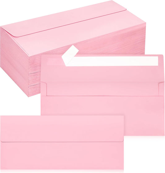 200 Pack #10 Business Envelopes, Self Seal Standard Pink Envelopes for Secure Business & Legal Mailing, Office, Checks, Letter, Invoices, 4 1/8 x 9 1/2 Inches