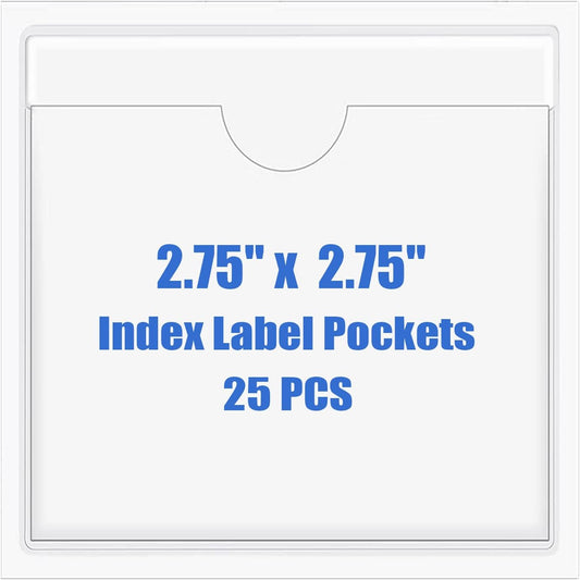 Origin-Joy 25 PCS Self-Adhesive Index Label Pockets, Clear Plastic Peel & Stick Card Holders with Top Open for Loading (2.75 x 2.75 inch)