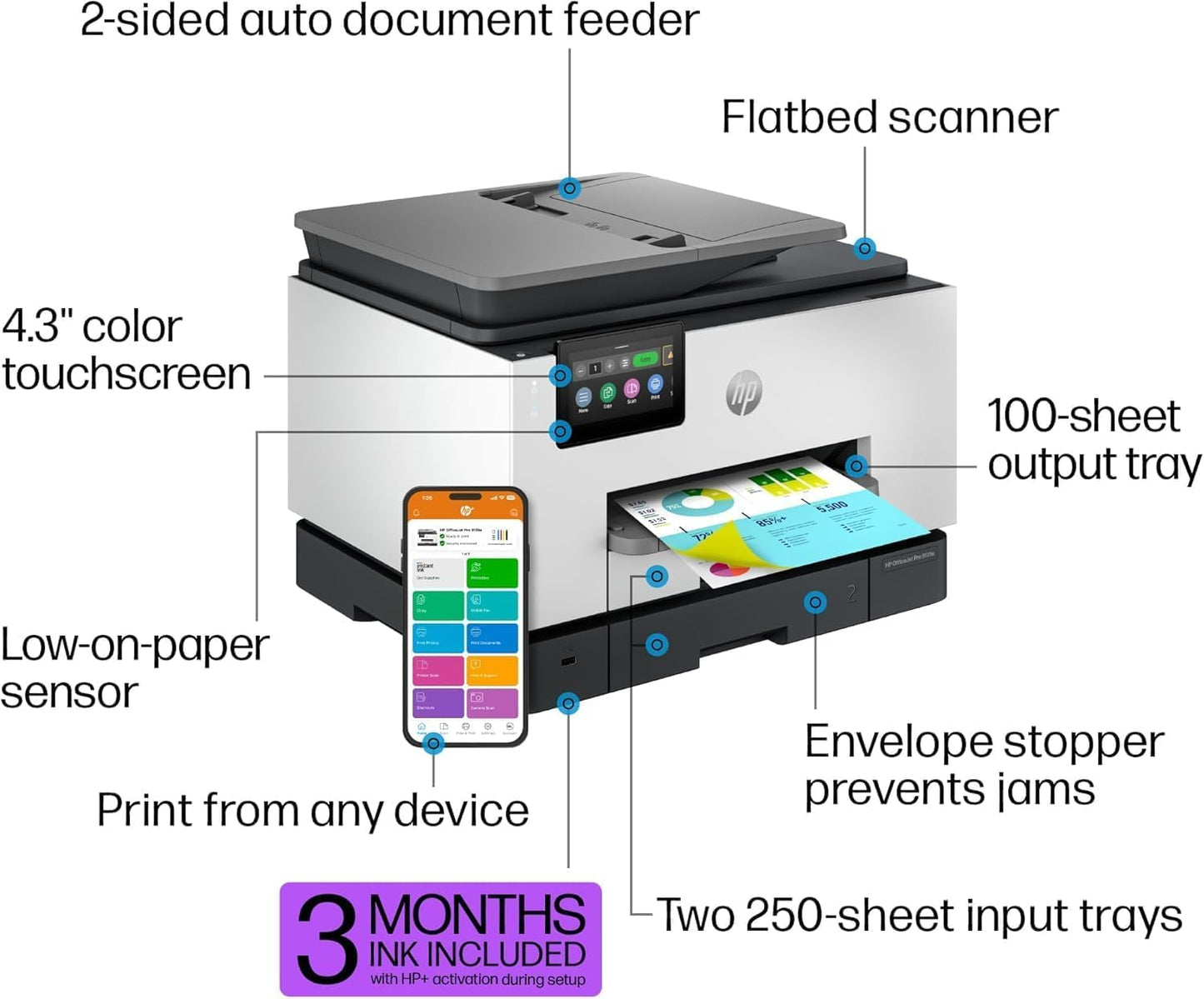 HP OfficeJet Pro 9135e All-in-One Printer, Color, Printer-for-Small Medium Business, Print, Copy, scan, fax, Wireless, 3 Months of Instant Ink Included; Two-Sided Printing; Two-Side (Renewed Premium)