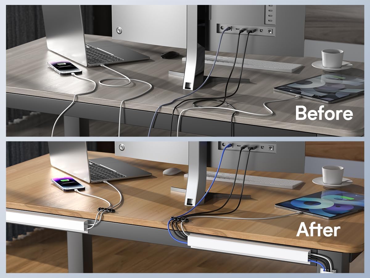 DELAMU 4 Pack Cable Management Under Desk - Office & Home Cable Organizer,J-Channel Cable Management for Clutter-Free Environment,Cable Management Kit,Cord Organizer for Desk,Cord Management,4X15.7in