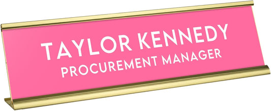 Custom Engraved Desk Plate | Personalized with your Name and Title | Perfect Decor for Office, Business, or Home | Multiple Font and Color Options | 2x8" or 2x10" (Pink w/White Letters, 2x8")