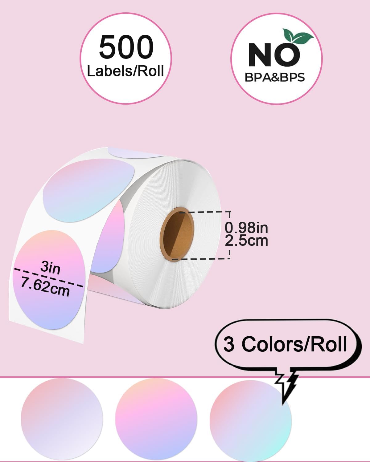 3 inch Round Thermal Labels, Thermal Printer Labels use for Barcode, Shipping, Customized, Circle Direct Thermal Stickers 500 Labels for Printer, 3 Color