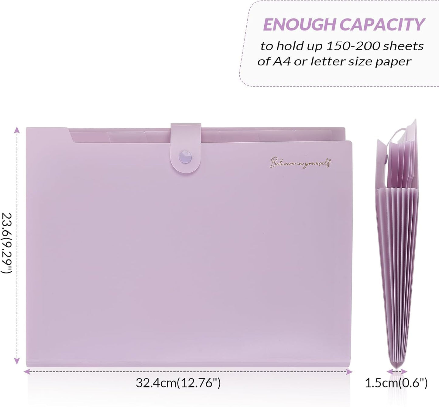 SKYDUE Expanding File Folder, Accordion File Organizer with 8 Pocket & Inner Card Pocket, Expandable Document Paper Receipt Holder for School Office Hospital, Letter/A4 Size Purple