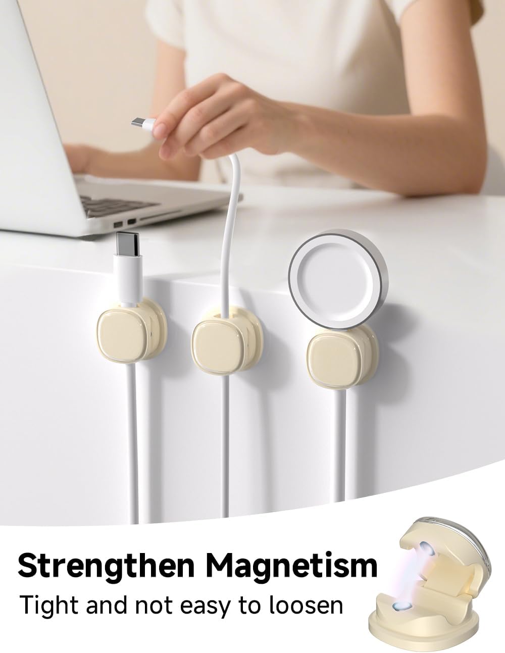 Magnetic Cable Clips, Adjustable Cord Holder Management, Adhesive Wire Keeper Organizer for Home Office Desk Phone PC Car Wall Desktop Nightstand Appliance (9-PCS Apricot)