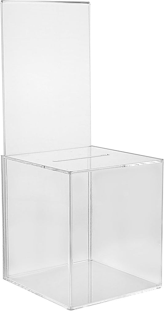 Acrylic Charity Donation Ballot Box Fundraising Coin Collection Tip Box Office Suggestion Box Piggy Bank Ticket Bucket with 5" x 7" Display Area Sign Frame (Clear 2 Pack)