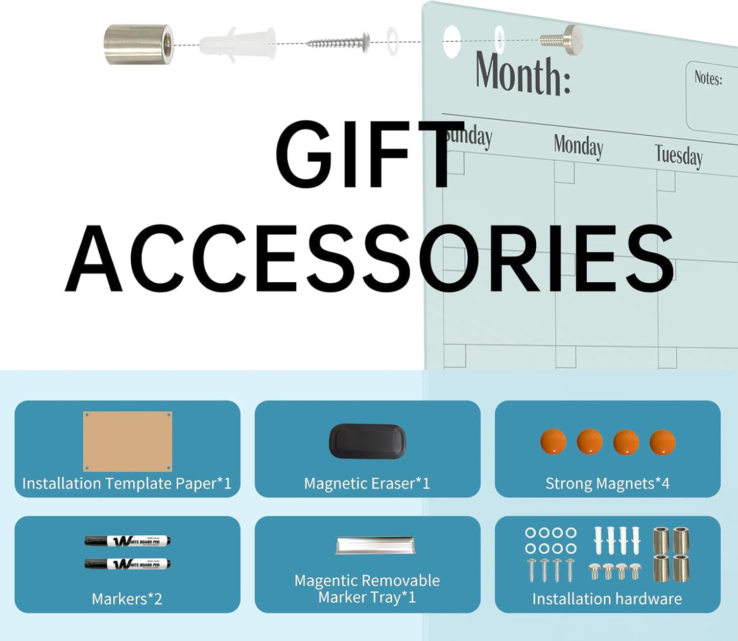 Magnetic Glass Dry Erase Board Calendar- White Board 48 x 36 Inch Wall Mounted Glass Monthly Whiteboard, Large Frameless Glass White Board for Wall Office, Home & School