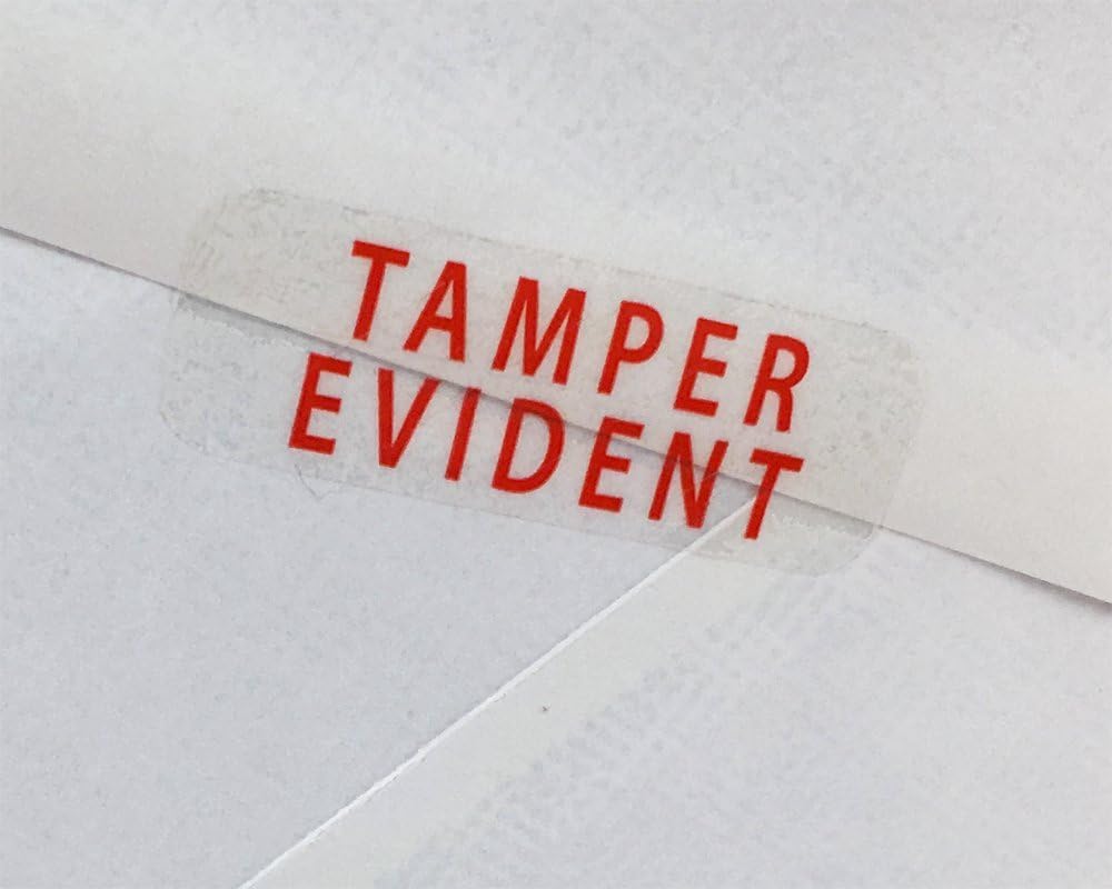 Tamper Evident Labels Small Clear with Red Ink .5 x 1.5 Inch Rectangles 500 Adhesive Stickers
