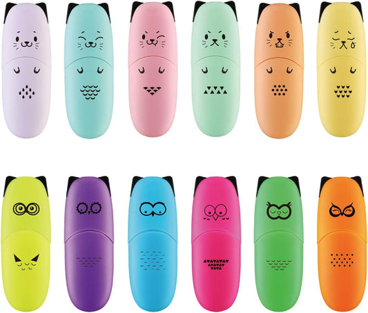 12 pieces Cute Animal Design Vet Tech Week Gifts Mini Highlighter Pen Assorted Colors Chisel Tip Gift Highlighter Marker - stocking stuffers for kid - kawaii stuffs