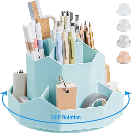 360 Degree Rotation Pen Holder,9 Slots Pencil Holder for Desk,Desk Organizer,Desk Accessories & Workspace Organizers,Apply Office, School, Home（Blue