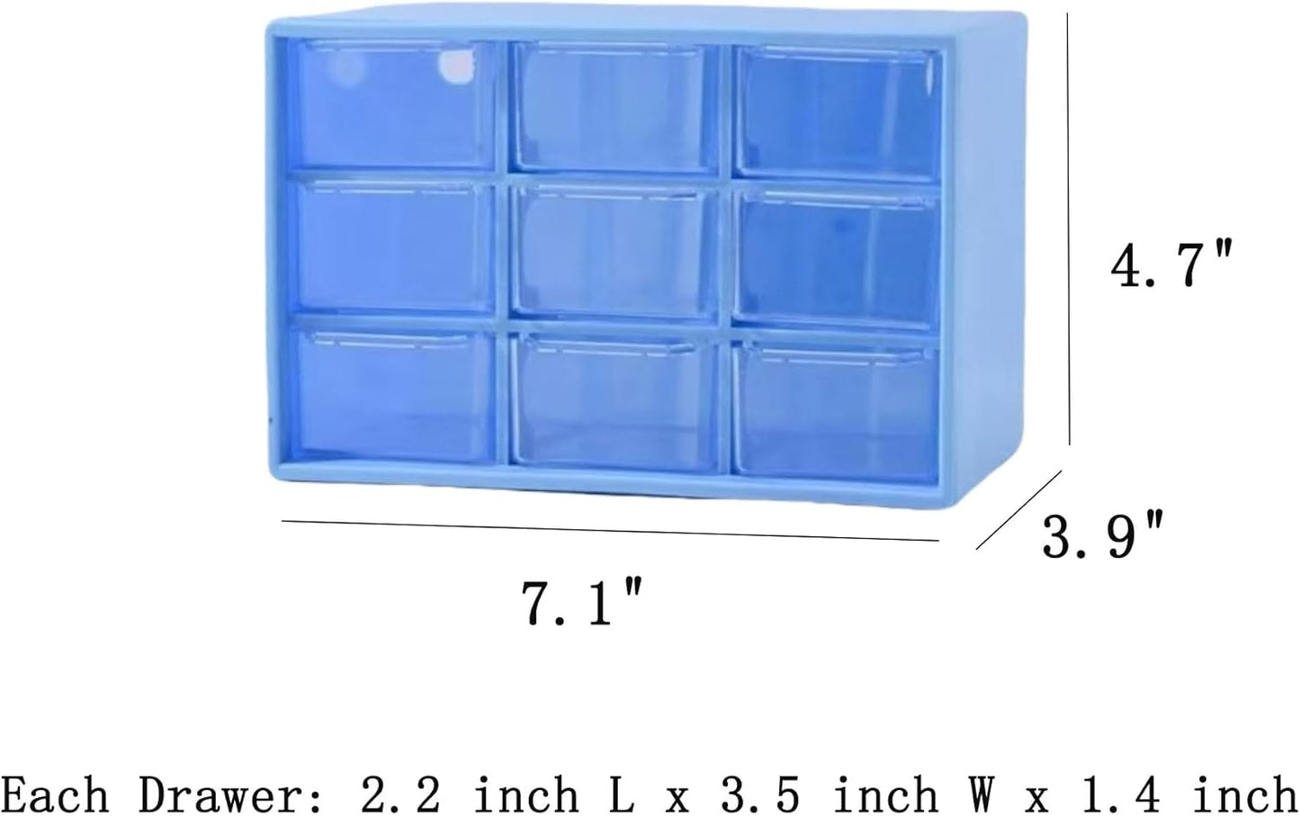 Feadily 2PCS Small Drawer Organizer for Desk, Desktop Drawer Organizer with 9 Clear Drawers, Plastic Desktop Storage Drawers 7.1 Inch x 3 .9 Inch x 4.7 Inch, Blue