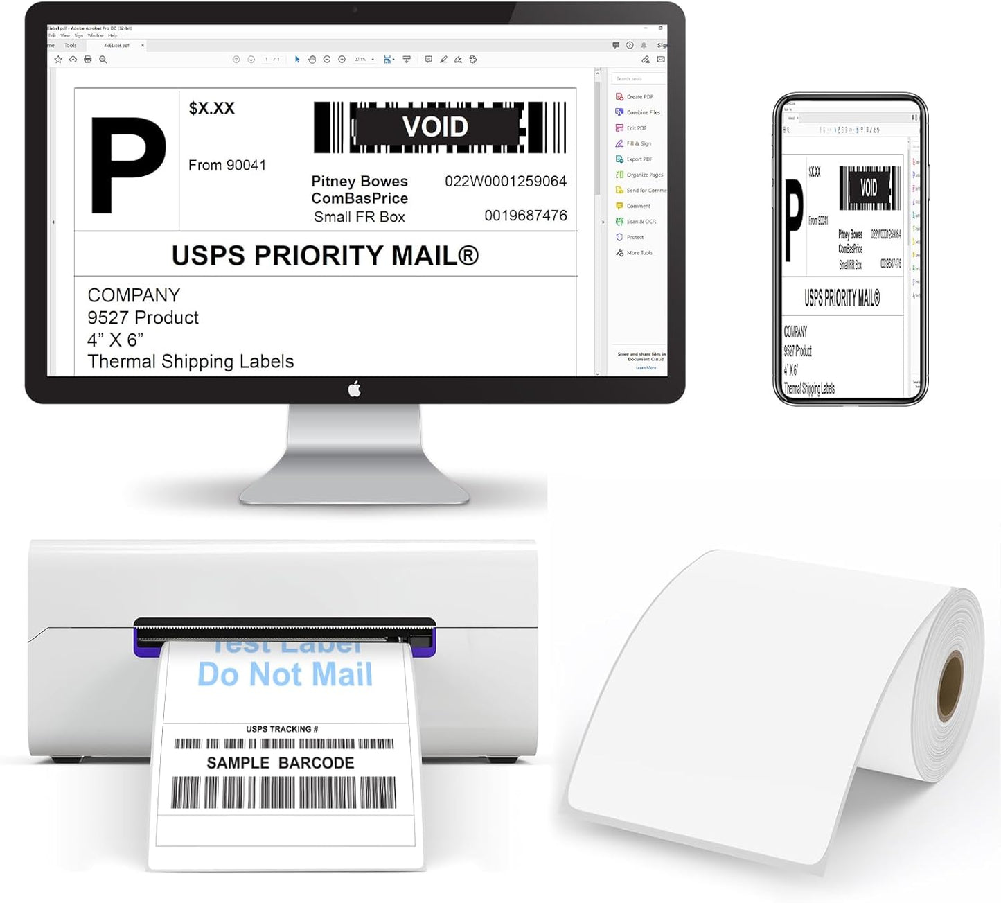 9527 Product 4x6 Blank Direct Thermal Shipping Labels for Zebra 2844 Zp-450 Zp-500 Zp-505 Direct Thermal Labels Printers, Eltron Printer, 250 Labels per Roll,Total 6 Rolls 1500 Labels