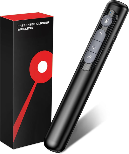 Wireless Presentation Clicker with Red Laser Pointer,Hyperlink Volume Control Powerpoint Clicker for Mac Computer Keynote Prezi Google, Presenter Remote PPT Clicker for Presentations