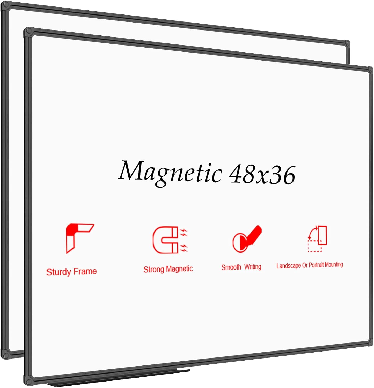 JILoffice Magnetic Whiteboard/White Board, Dry Erase Board 48 x 36 Inch, 2 Pack, Black Aluminum Frame Wall Mounted Board for Office Home and School