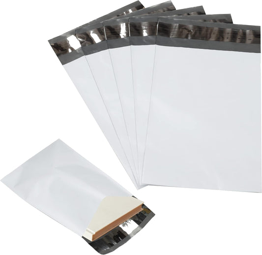 100 Pack Secure Seal White Poly Mailers Shipping Bags - Safe Shipping with 7.5x10.5 Mailers Poly Bags - E-Commerce Poly Bags for Shipping - Self Sealing 2 Mil Poly Shipping Envelopes