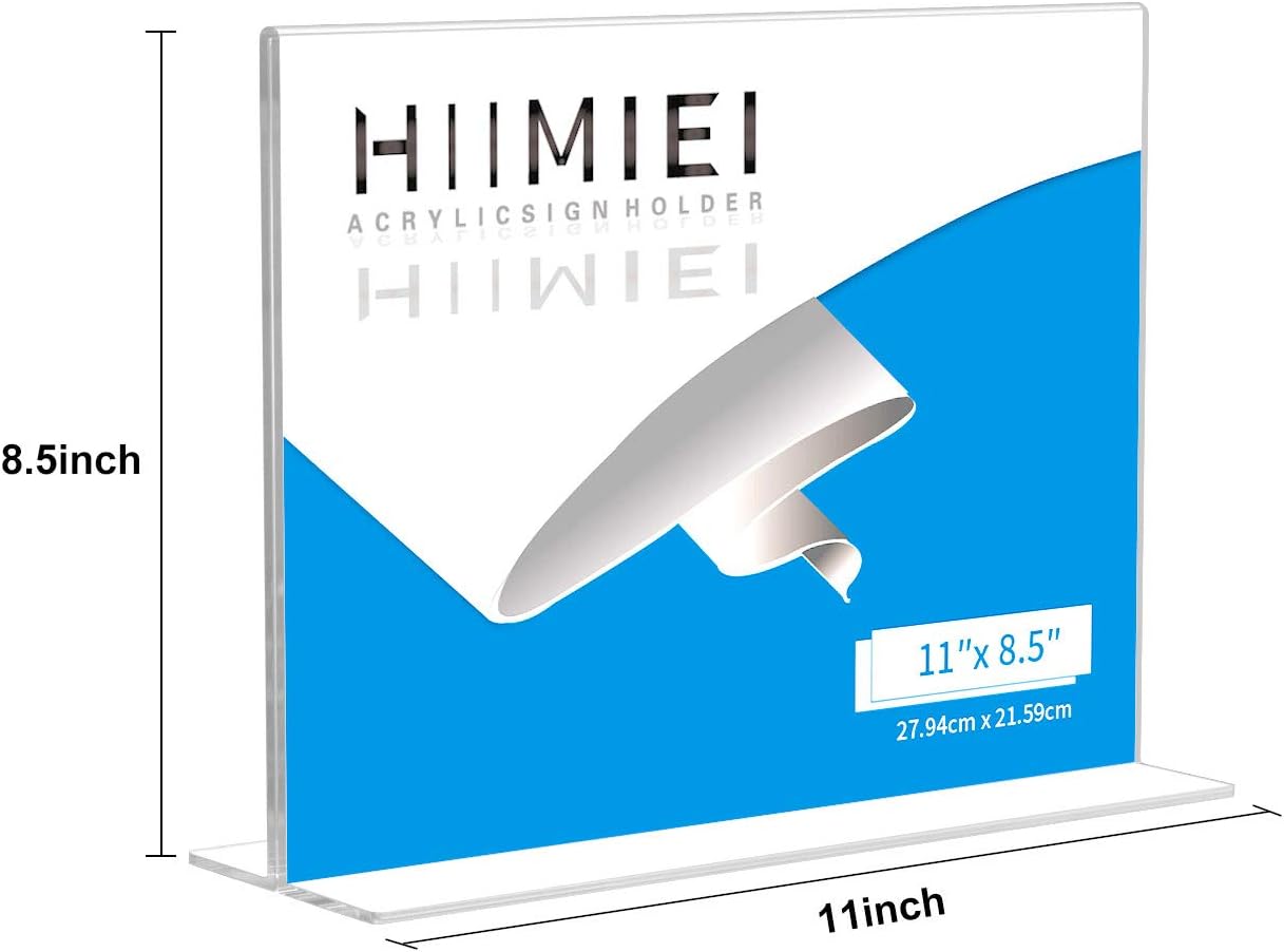 HIIMIEI 8.5x11 Acrylic Sign Holder Horizontal Table Menu Display Stand, Clear Plastic 8.5x11 Double Sided Picture Frames for Desk Display(12 Pack)