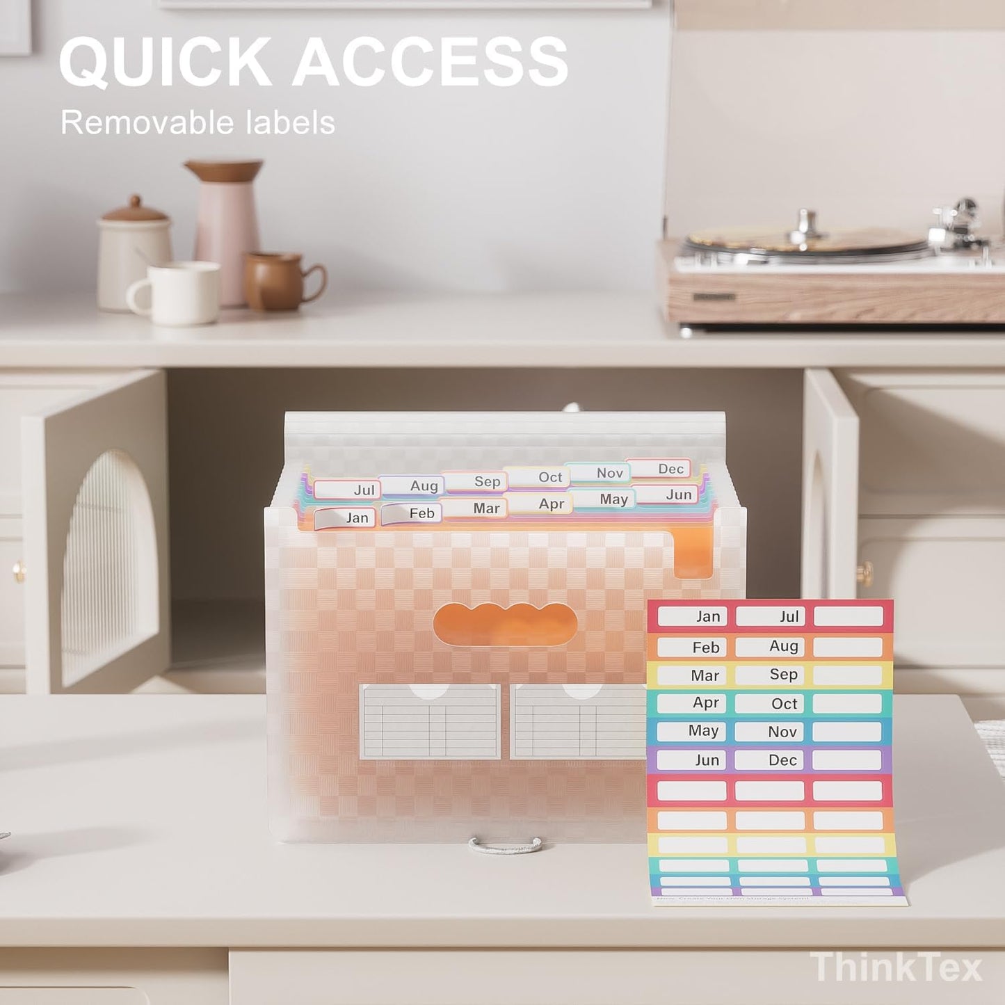 ThinkTex Accordion File Organizer, 12 - Pocket Expanding File Folders for Paper Receipts, Bills&Taxes Organizer, Letter/A4 Size Document Holder for School, Office, Home with Colorful tabs-Orange