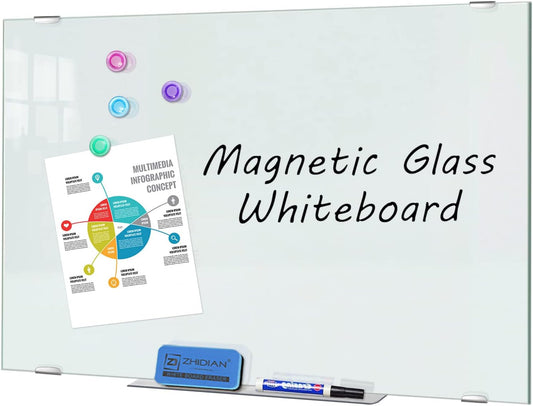 Glass Whiteboard 36x24 Magnetic Dry Erase White Board, Modern Tempered Glass Board for Wall, 3x2' Frameless Wall Hanging Mount Glassboard for Home Office School