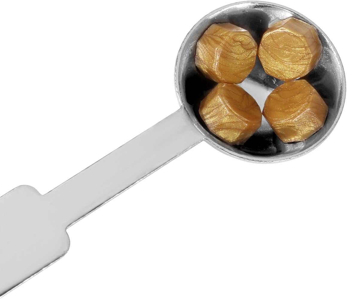 Yoption 300 Piece Octagon Seal Wax Beads with 4 Candles and 2 Melting Spoons for Wax Seal Stamp (Gold)