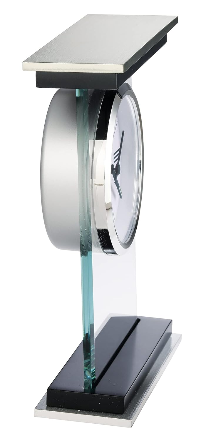 Howard Miller Bryant Tabletop Clock – Modern Desk Clock with Silent Sweep Seconds Luminous Hands Roman Numeral Markers & Bracket Style Design Satin Finish for Home Office & Desktop Decor